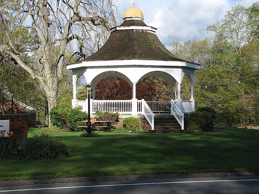 Gazebo in front of the town hall in Monroe, Connecticut.