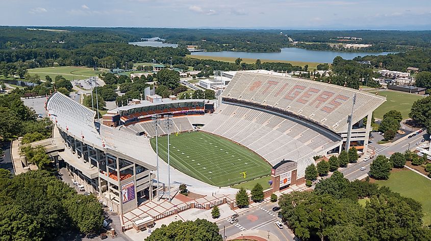 Aerial view of the Memorial Stadium in Clemson, South Carolina.