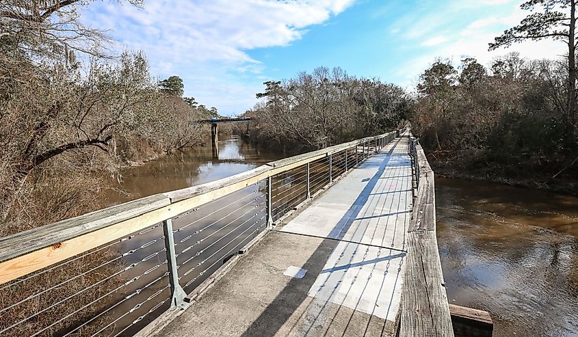 A former railroad bridge has been repurposed into a multi-use path along Louisiana's Tammany Trace.