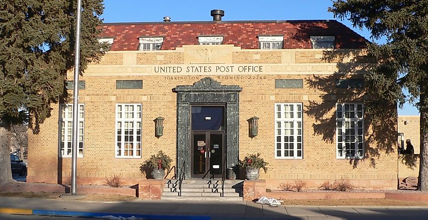 Post office at 2145 Main Street, Torrington, Wyoming, viewed from the west.