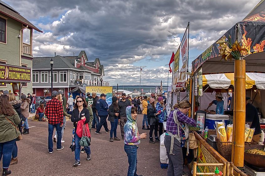 People gather to enjoy the Annual Applefest in Bayfield, Wisconsin, USA, a festive event celebrating the apple harvest season.
