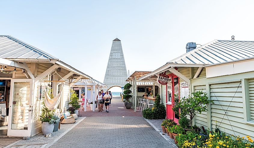 Historic square shopping area in Seaside, Florida.