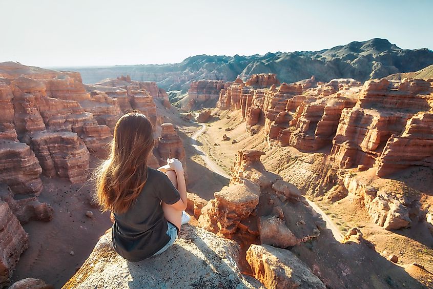 Girl Watching over Charyn Canyon in South East Kazakhstan