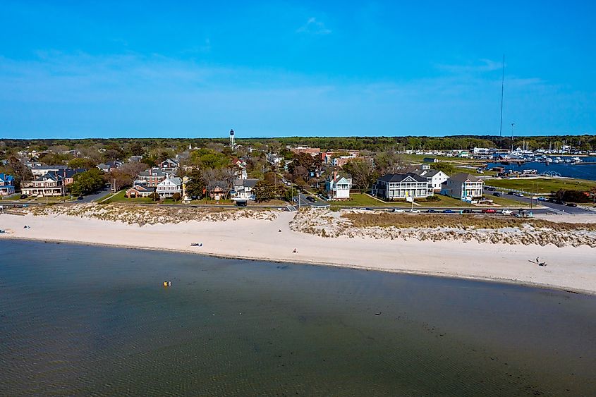 Aerial view of the coast at Cape Charles, Virginia.