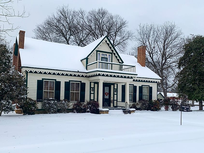 Garrot House, the oldest house in Batesville, Arkansas, was built in 1842 and covered in snow.