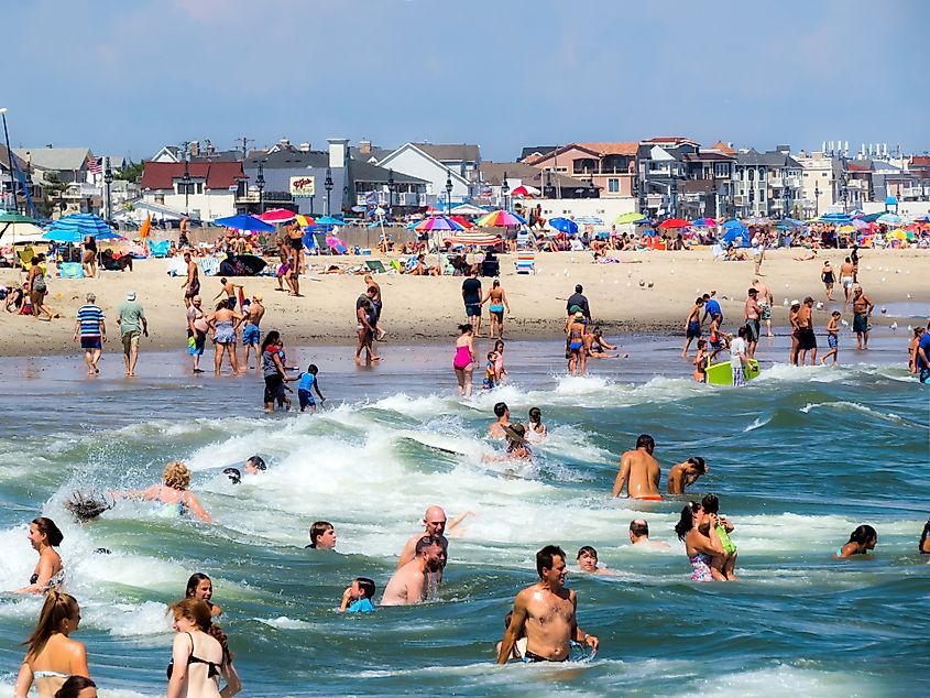 People enjoying the beach in Spring Lake, New Jersey