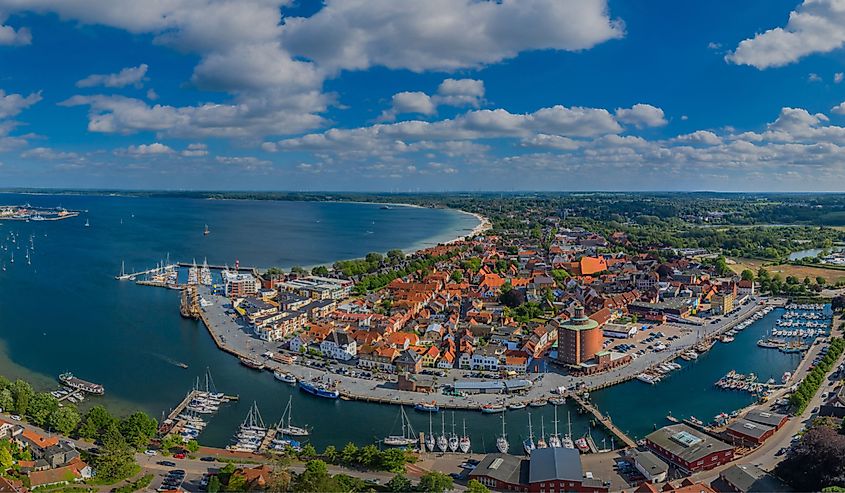 Panorama aerial view of port town Eckernförde
